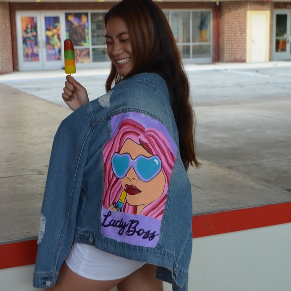 Hand Painted Lady Boss Jean Jacket - Picture 4 of 5